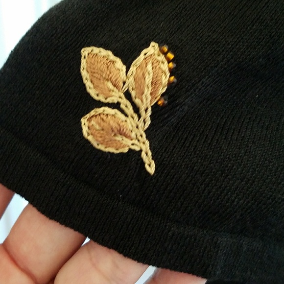 Emma James beaded floral appliqué black short sleeve XLP EUC - Picture 5 of 8